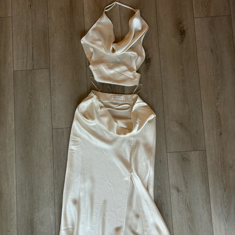 2 Piece Satin Halter Cowl Set